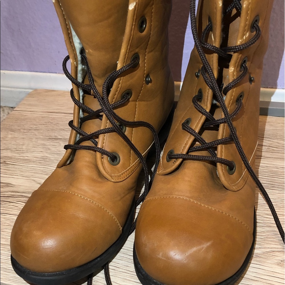 Faux fur lined combat boots